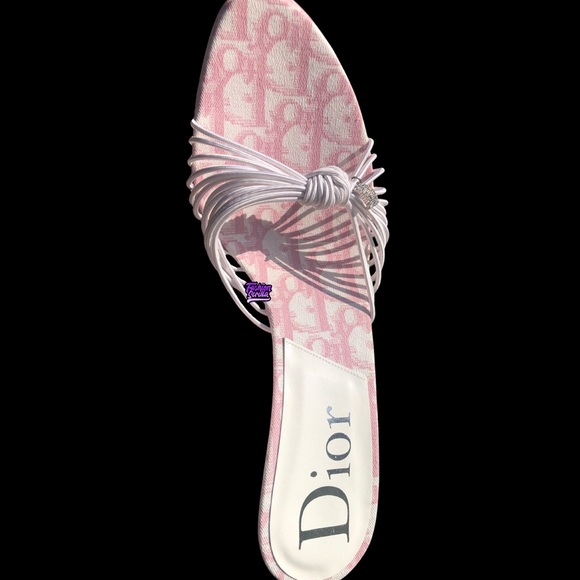 DIOR Vintage John Galliano Pink White Monogram Logo Trotter Platform Sandal Heel - Picture 3 of 14